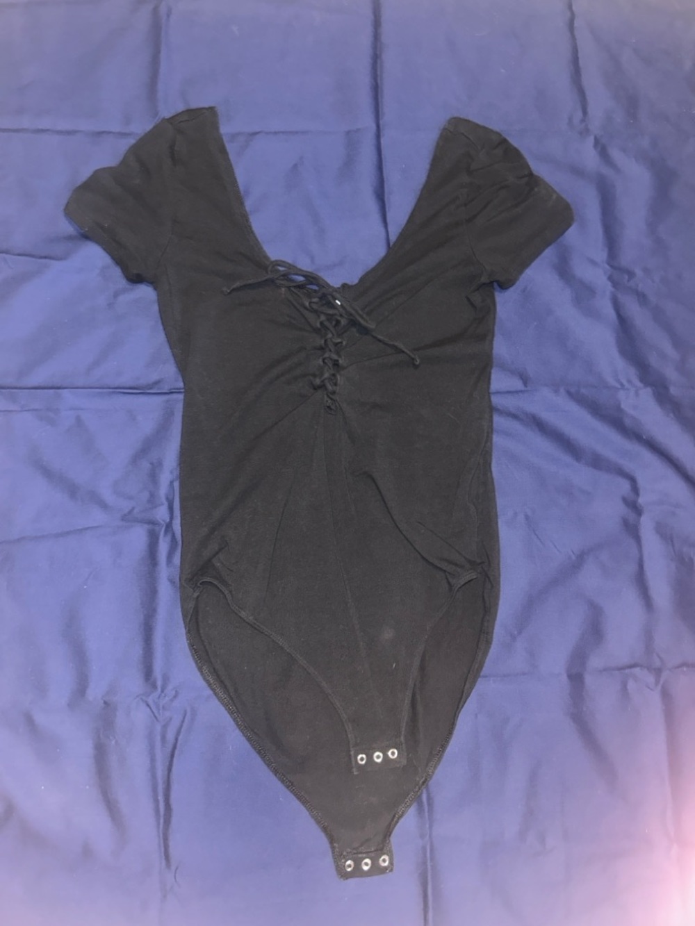 PINK Victoria's Secret Black Lace-Up Short Sleeve Bodysuit